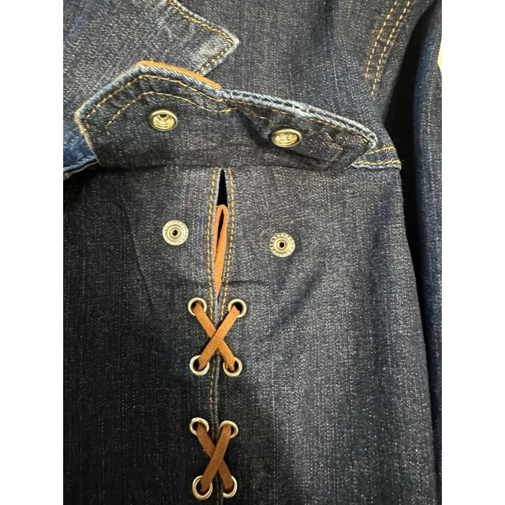 Denim Duster Western Style Jacket Leather Laces Festival Boho Blue Sz M Womens - Picture 3 of 6